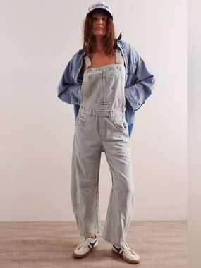 ISO free people railroad stripe barrel overalls